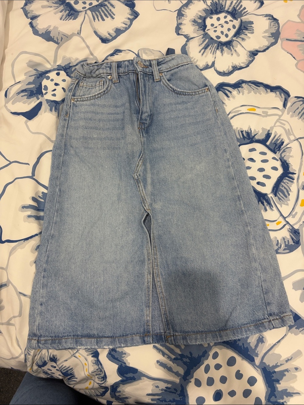 Zara Light Blue Denim Midi Skirt